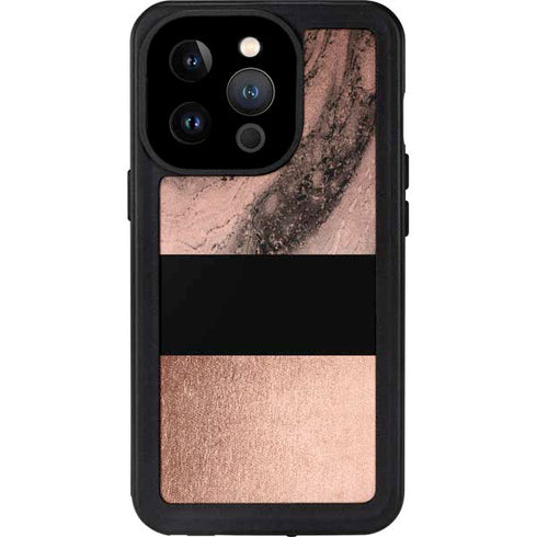 Rose Gold and Black Marble iPhone 15 Pro Waterproof Case